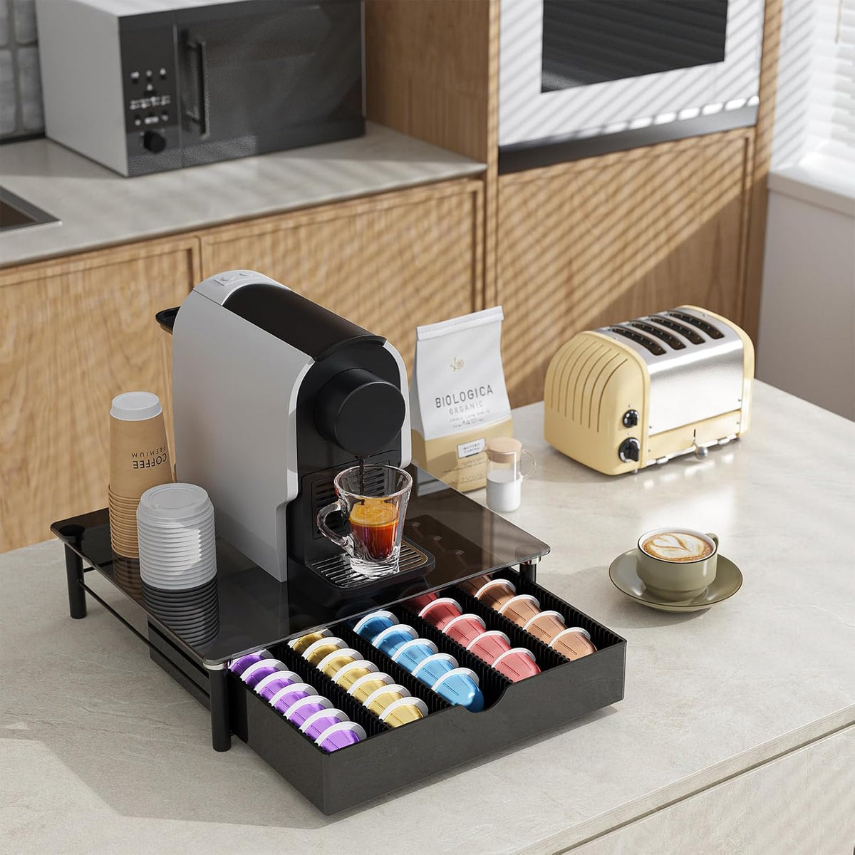 gianotter Crystal Tempered Glass Vertuo Pod Holder Drawer, Compatible with Nespresso Vertuo Capsules, Compatible with 40 Large or 60 Small Nespresso Capsule Organizer (transparent)