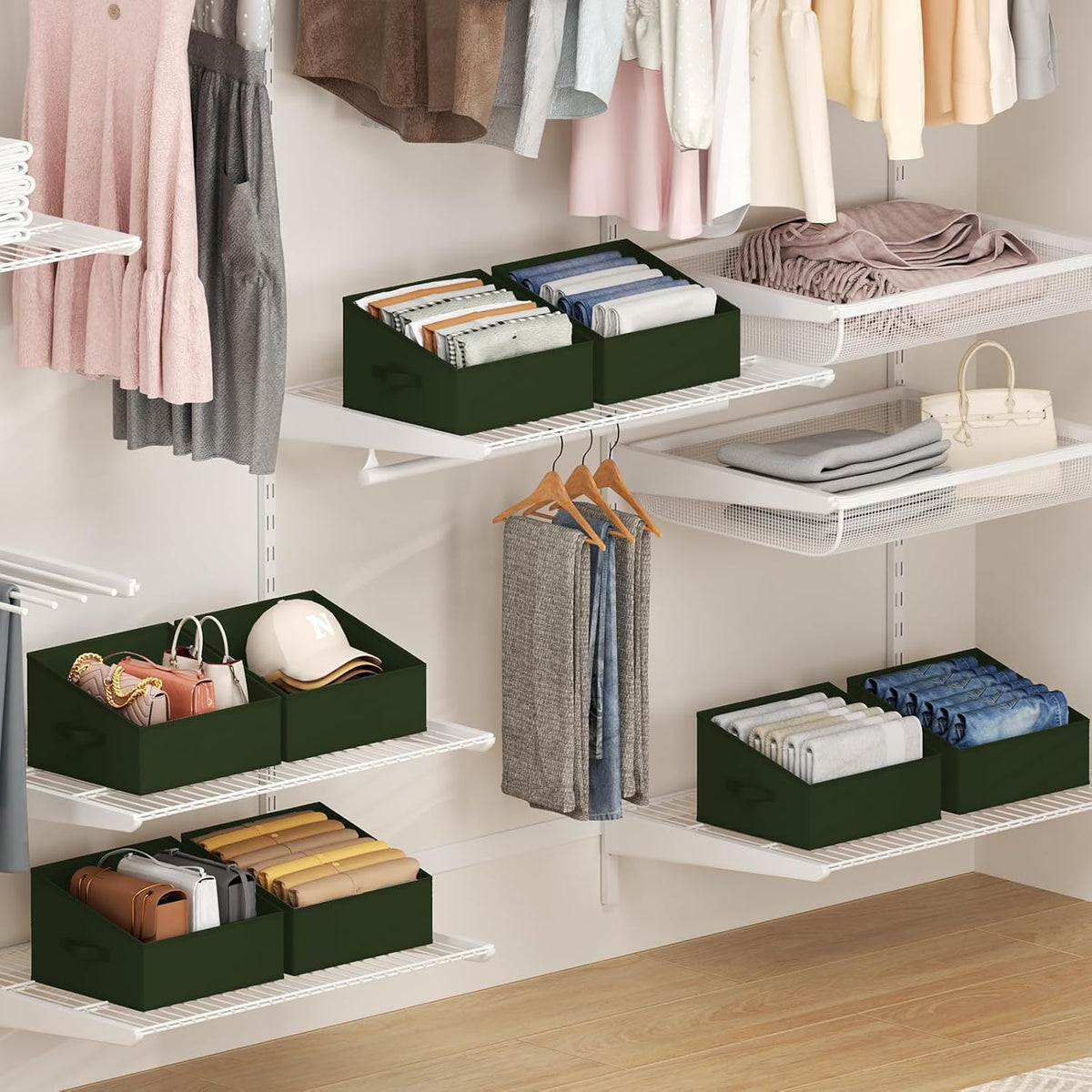 DIMJ Closet Storage Bins - Fabric Storage Baskets for Shelves, Collapsible Closet Organizers and Storage with Handles, Trapezoid Shelf Organization Storage Cubes for Purse, Toys, Books, Towel, Socks