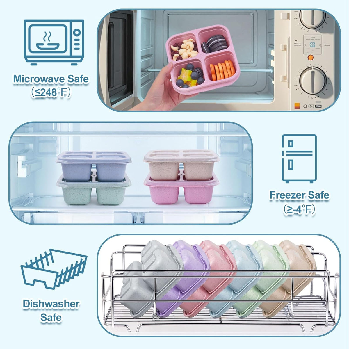 LCHLZZ Snack Containers, Divided Bento Snack Box, 4 Compartments Reusable Meal Prep Lunch Containers for Kids Adults, Food Storage Containers for School Work Travel