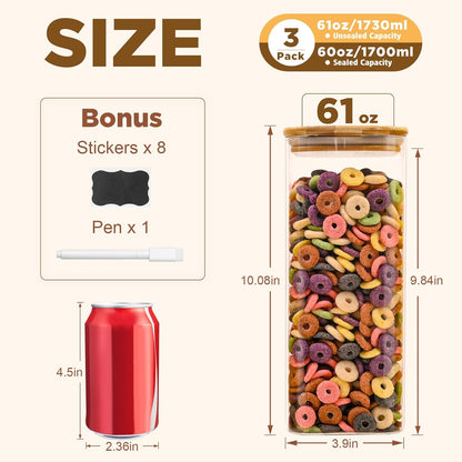 SHOWIN Glass Food Storage Jars Square 37oz, 4 Pack Glass Jars With Bamboo Lids, Kitchen Storage Containers For Spice, Candy, Cookie, Storage For Pantry Organizers