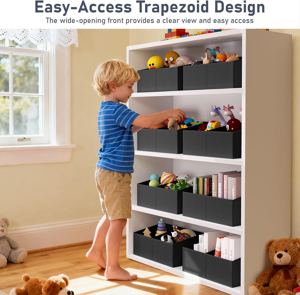 DIMJ Closet Storage Bins - Fabric Storage Baskets for Shelves, Collapsible Closet Organizers and Storage with Handles, Trapezoid Shelf Organization Storage Cubes for Purse, Toys, Books, Towel, Socks