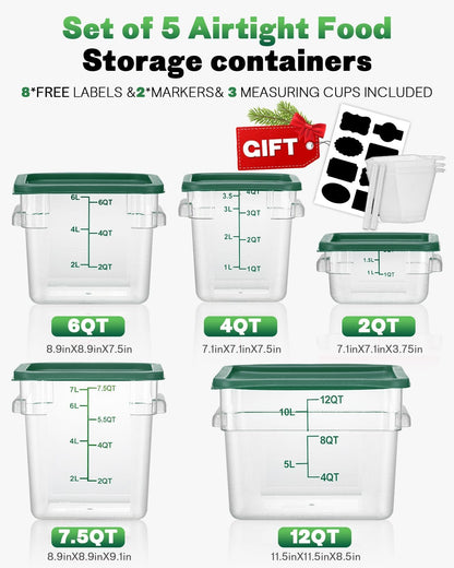 4QT NSF Food Storage Containers: 8 PCS [Food Grade][Hot&Cold Resistant] Commercial Clear Food Storage Containers with Lids for Restaurant Kitchen Proof Dough, Measuring Spoons Included(BPA FREE) - Colors A