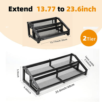 3 Tier Expandable Spice Rack Organizer for Kitchen,13.7"-23.6" Heavy Duty Spice Organization Shelf,Metal Pantry Storage Shelves Racks, Good Space for for Pantry, Counter top,Patent Pending