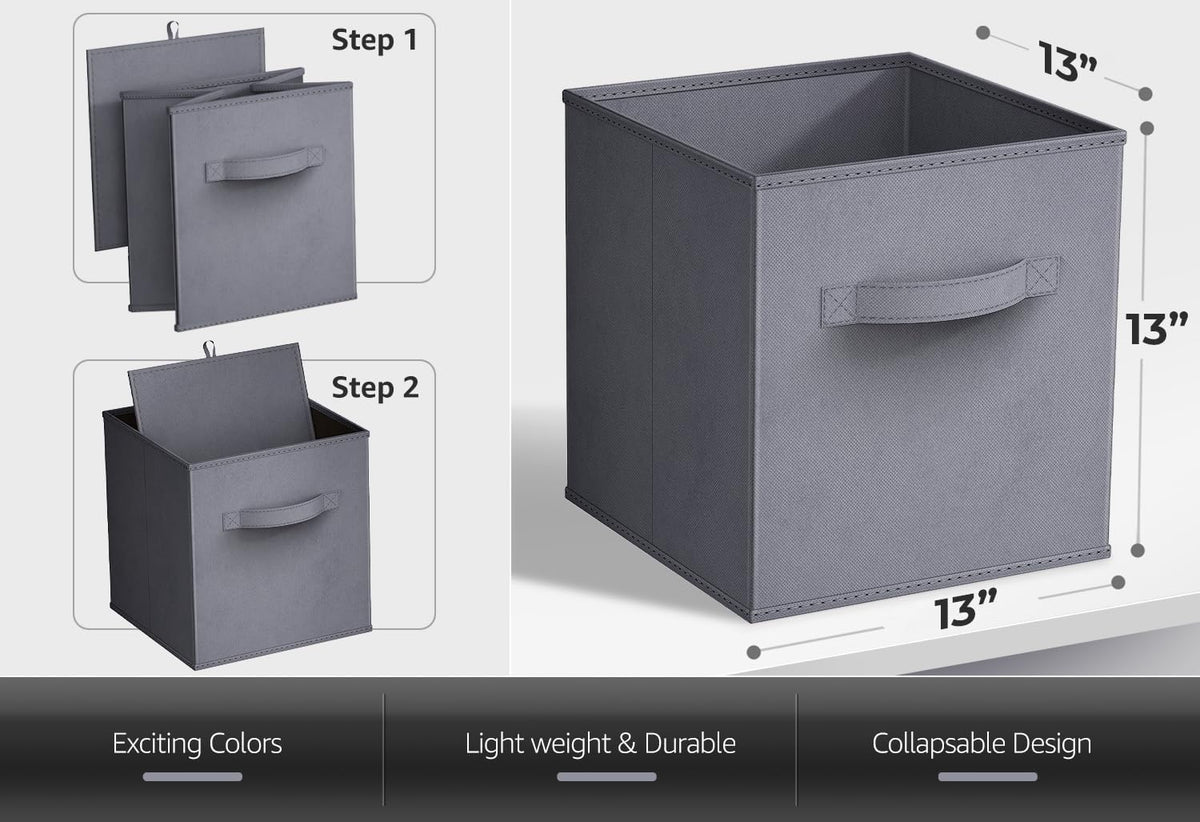 Sorbus Foldable Storage Cubes - 6 Fabric Baskets for Organizing Pantry, Closet, Shelf, Nursery, Playroom, Toy Box, Cubby -11 Inch Dual Handle Collapsible Closet Organizers and Storage Bins (Navy Blue)