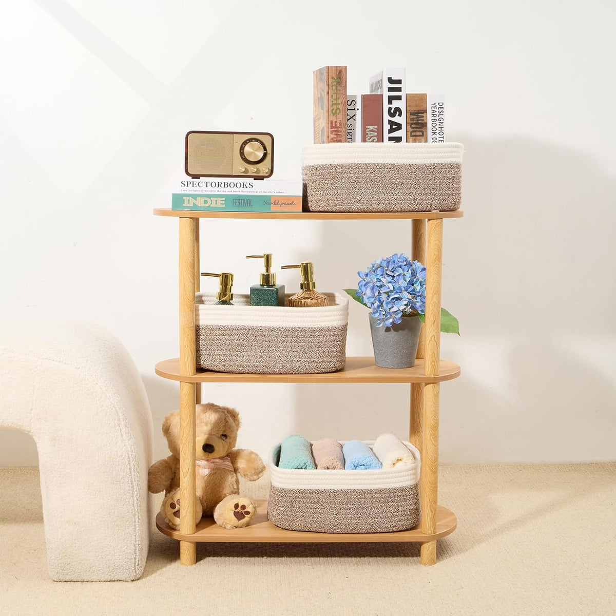 MiniArk Small Storage Baskets for Organizing | Closet Organizer Bins | Shelf Toy Basket | Woven Rope Baskets | Cube Decorative Box | Shallow Basket | L11.5xW7.5xH4.7| Brown
