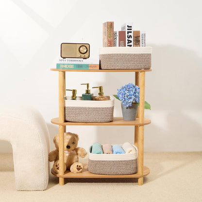 MiniArk Small Storage Baskets for Organizing | Closet Organizer Bins | Shelf Toy Basket | Woven Rope Baskets | Cube Decorative Box | Shallow Basket | L11.5xW7.5xH4.7| Brown