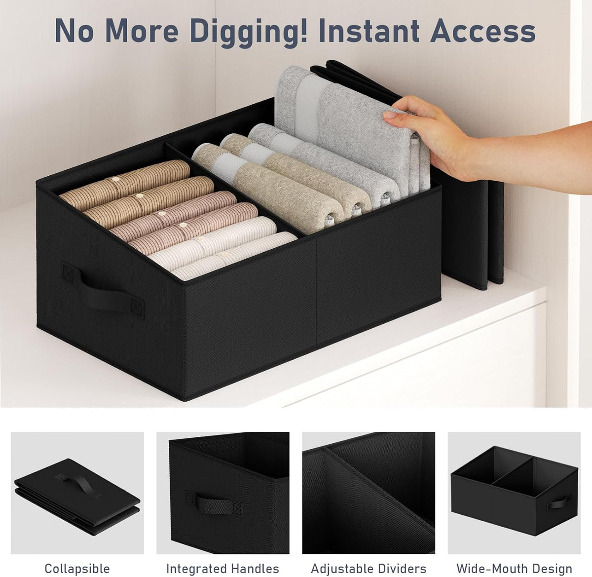 DIMJ Closet Storage Bins - Fabric Storage Baskets for Shelves, Collapsible Closet Organizers and Storage with Handles, Trapezoid Shelf Organization Storage Cubes for Purse, Toys, Books, Towel, Socks