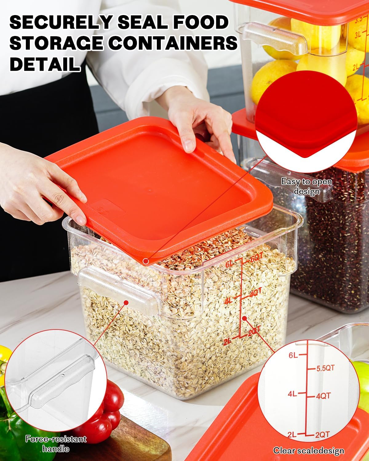 4QT NSF Food Storage Containers: 8 PCS [Food Grade][Hot&Cold Resistant] Commercial Clear Food Storage Containers with Lids for Restaurant Kitchen Proof Dough, Measuring Spoons Included(BPA FREE) - Colors A