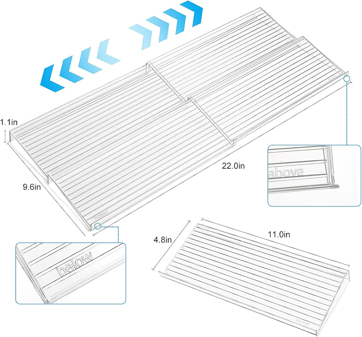 Spice Organizer for Drawer, Clear Acrylic Drawer Seasoning Organizer, Expandable From 11'' to 22'' Spice Drawer Organizer, Ideal for Kitchen Spice Organization (Jars not included)