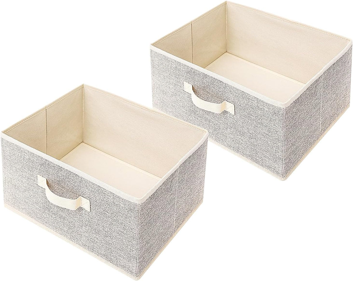 Storage Baskets, 11-Inch Woven Fabric Bins, Storage Cubes with Reinforced Handles, Organizer Bins for Closet Shelves, Foldable, for Toys, Clothes, Natural Beige (3PCS/Beige-11*11*7.8inch)