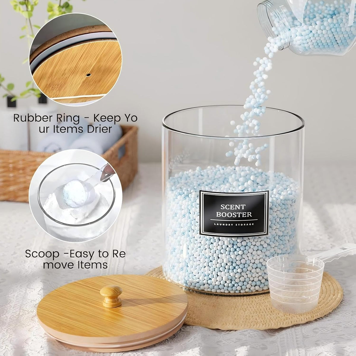 HomePekite Laundry Pods Storage Container, Clear Laundry Room Organization and Storage,Detergent Powder Container,with Wooden Lids & Labels, 3+