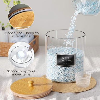 HomePekite Laundry Pods Storage Container, Clear Laundry Room Organization and Storage,Detergent Powder Container,with Wooden Lids & Labels, 3+