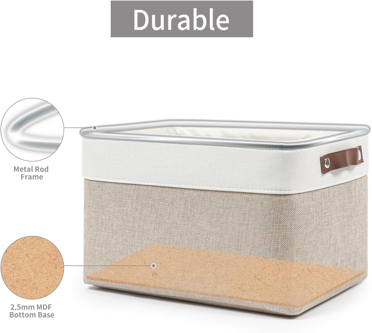 Bagnizer Large Fabric Storage Baskets | 50L Storage Bins, Decorative Linen Closet Baskets with Handles for Organizing, Shelf, Toys, Clothes, Home, Office, Nursery, 17x12x15Inches (Grey&White)
