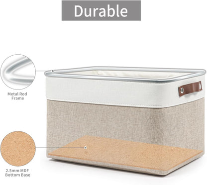 Bagnizer Large Fabric Storage Baskets | 50L Storage Bins, Decorative Linen Closet Baskets with Handles for Organizing, Shelf, Toys, Clothes, Home, Office, Nursery, 17x12x15Inches (Grey&White)