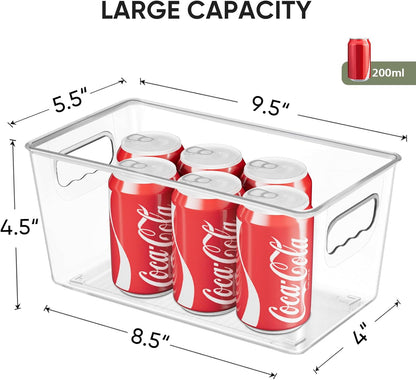 BALEINE Clear Plastic Storage Bins with 3 Removable Dividers, Pantry Organization, BPA Free Stackable Refrigerator Organizers and Storage for Kitchen Fridge Cabinet Bathroom (10.5x6.1x3.5, 4PK)