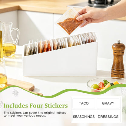 5-Section Large Capacity Seasoning Packet Organizer with Removable Dividers,Wooden Black Snack Organizer,for Kitchen Pantry Cabinet, Farmhouse Kitchen Organization Bin for Spice Packets Storage Basket