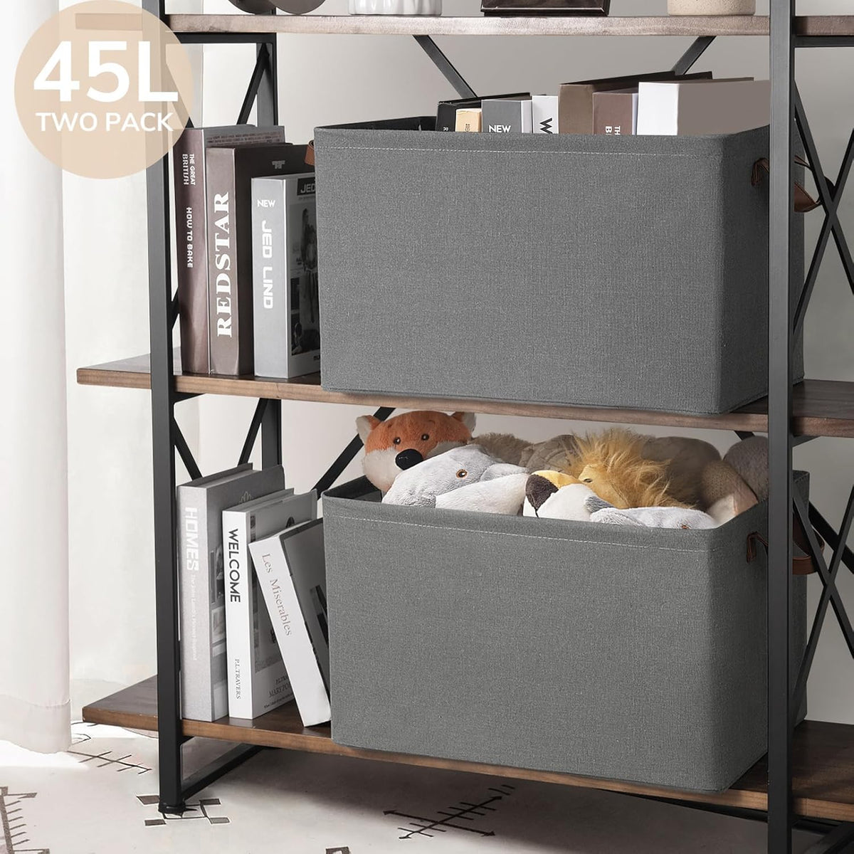 CHICVITA Large Storage Baskets for Shelves, Fabric Storage Bins with Metal Frame, Closet Organizers and Storage Boxes for Clothes Toy, Beige