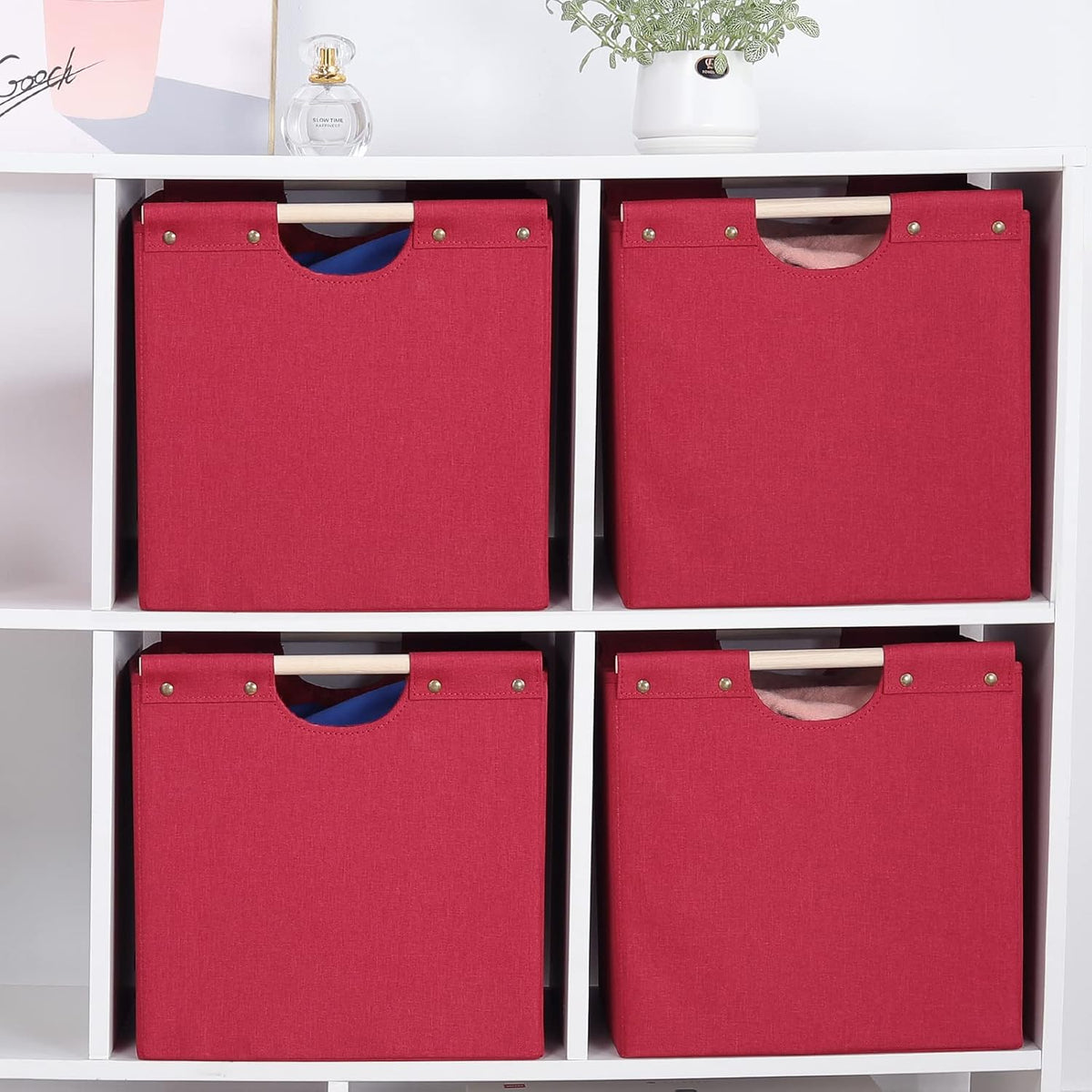 HOONEX Large Collapsible Storage Bins, Linen Fabric, Pack of 2, Storage Baskets with Wooden Carry Handles and Sturdy Heavy Cardboard, for Home, Office, Car, Nursery, Black