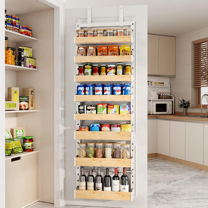8-Tier Over The Door Pantry Organizer, Heavy-Duty Metal Wall Mount or Hanging Spice Rack, behind the door storage Shelves with Adjustable Basket, Back of Door Organizer for Kitchen Cabinet and Closet