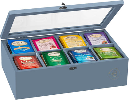 Tea Bag Organizer with Drawer - Bamboo Tea Box Organizer, 8-Compartment Tea Storage Box with Acrylic Lid and Magnetic Closure, Tea Box for Kitchen Counter, Gifts for Mom, Wife, Tea Lovers
