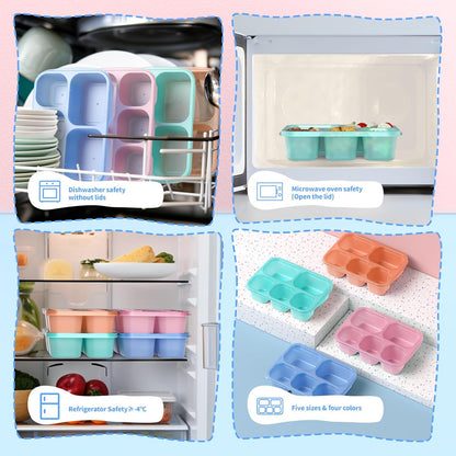 Bento Box Adult Lunch Box - 4 Pack, 5 - Compartment Meal Prep Container for Kids, Reusable Food Storage Snack Containers - Stackable for School, Work, and Travel (Wheat(Green/Blue/Pink/Beige))