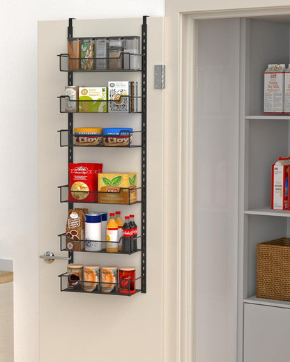 VyGrow 12.3" W Narrow Over the Door Pantry Organizer, 6-Tier Over the Door Organizer with Adjustable Basket, Pantry Door Organization for Pantry Kitchen Storage Room Spice Rack, White