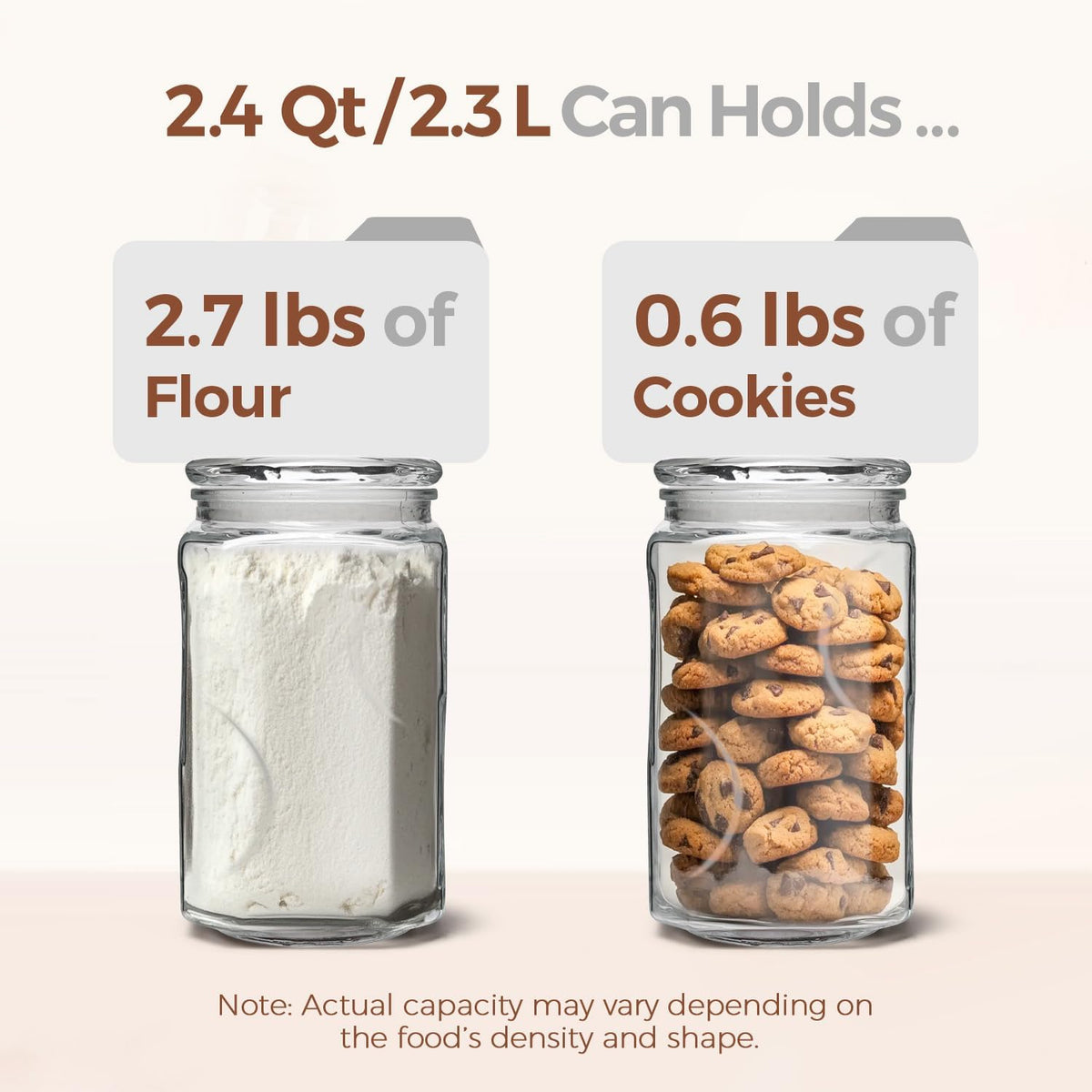ComSaf 64 oz Glass Flour and Sugar Storage Containers Set of 2, Wide Mouth 1/2 Gallon Square Airtight Pantry Jars with Lids, Space-Saving Minimalist Kitchen Organization