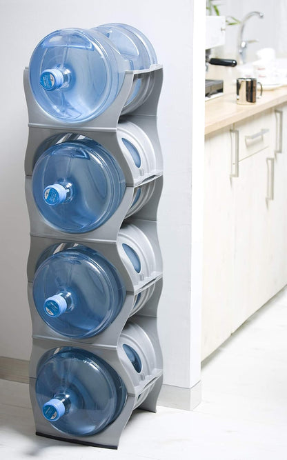 Bariboo Stackable Water Bottle Storage Rack Best Water Jugs 5 Gallon Organizer. Jug Holder for Kitchen, Cabinet and Office Organizing. Reinforced Polypropylene (Silver, 4 No Shelf)
