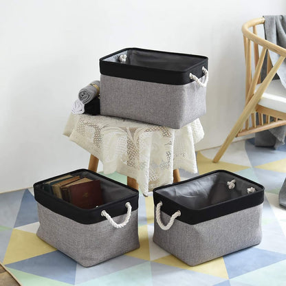 Fabric Storage Bins 12x8x5 inch [6-Pack] with Rope Handles - Decorative Baskets for Organizing
