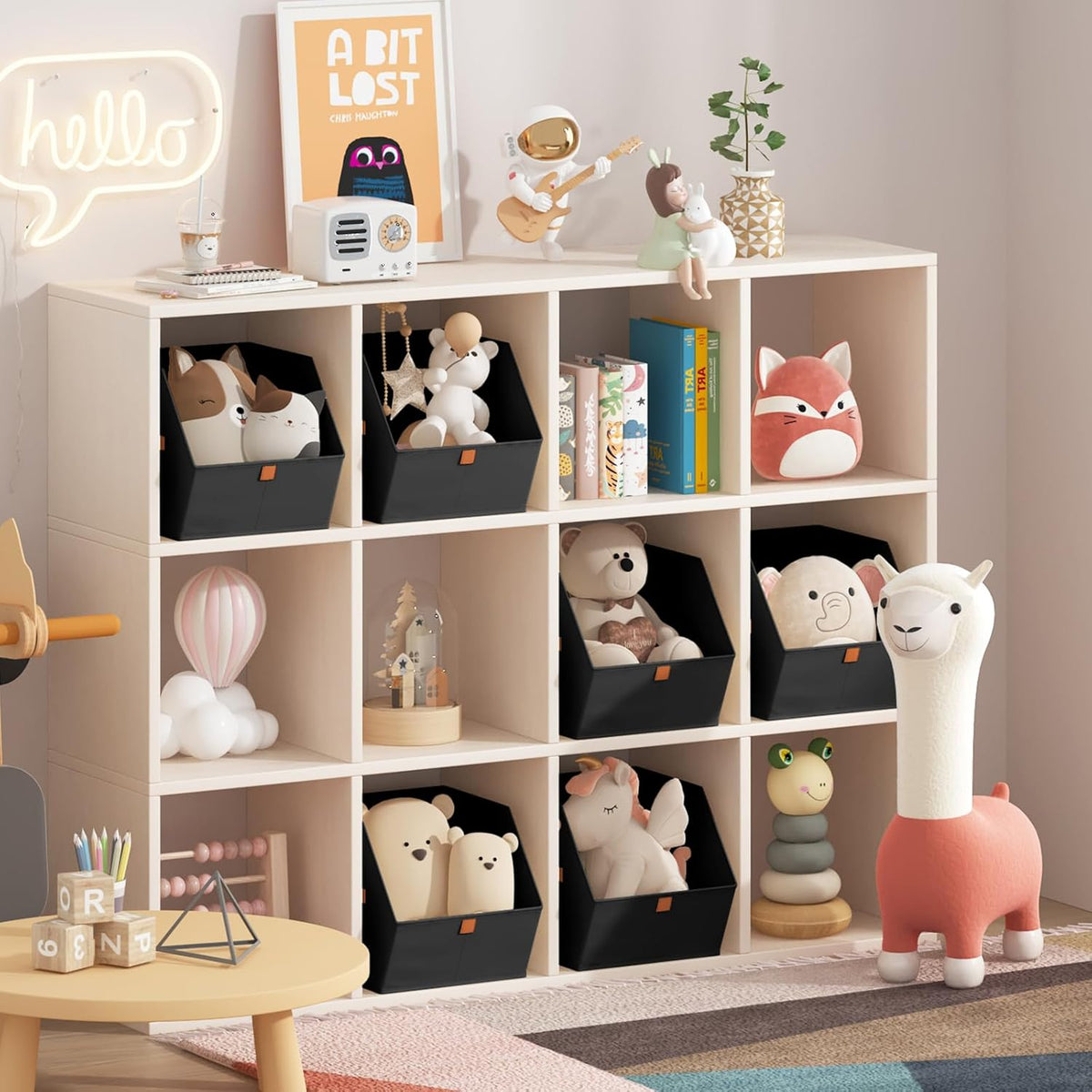 Homsorout Fabric Closet Storage Cubes - Square Storage Bins with Dual Handles for Clothes, Towels, Toys, Cube Storage Organizers for Bedroom, Nursery, Shelves, Closet, Small Spaces, Beige