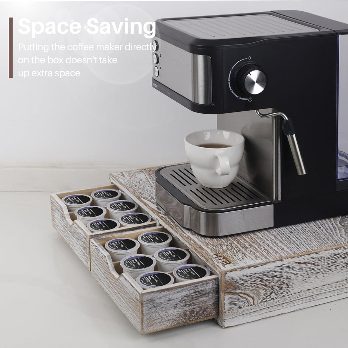 HTB K Cup Holder Compatible with K Cups,Coffee Pod Holder Holds Up 30 Cups,K Cup Organizer Storage Drawer (Wood-b)