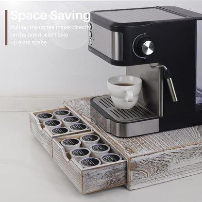 HTB K Cup Holder Compatible with K Cups,Coffee Pod Holder Holds Up 30 Cups,K Cup Organizer Storage Drawer (Wood-b)