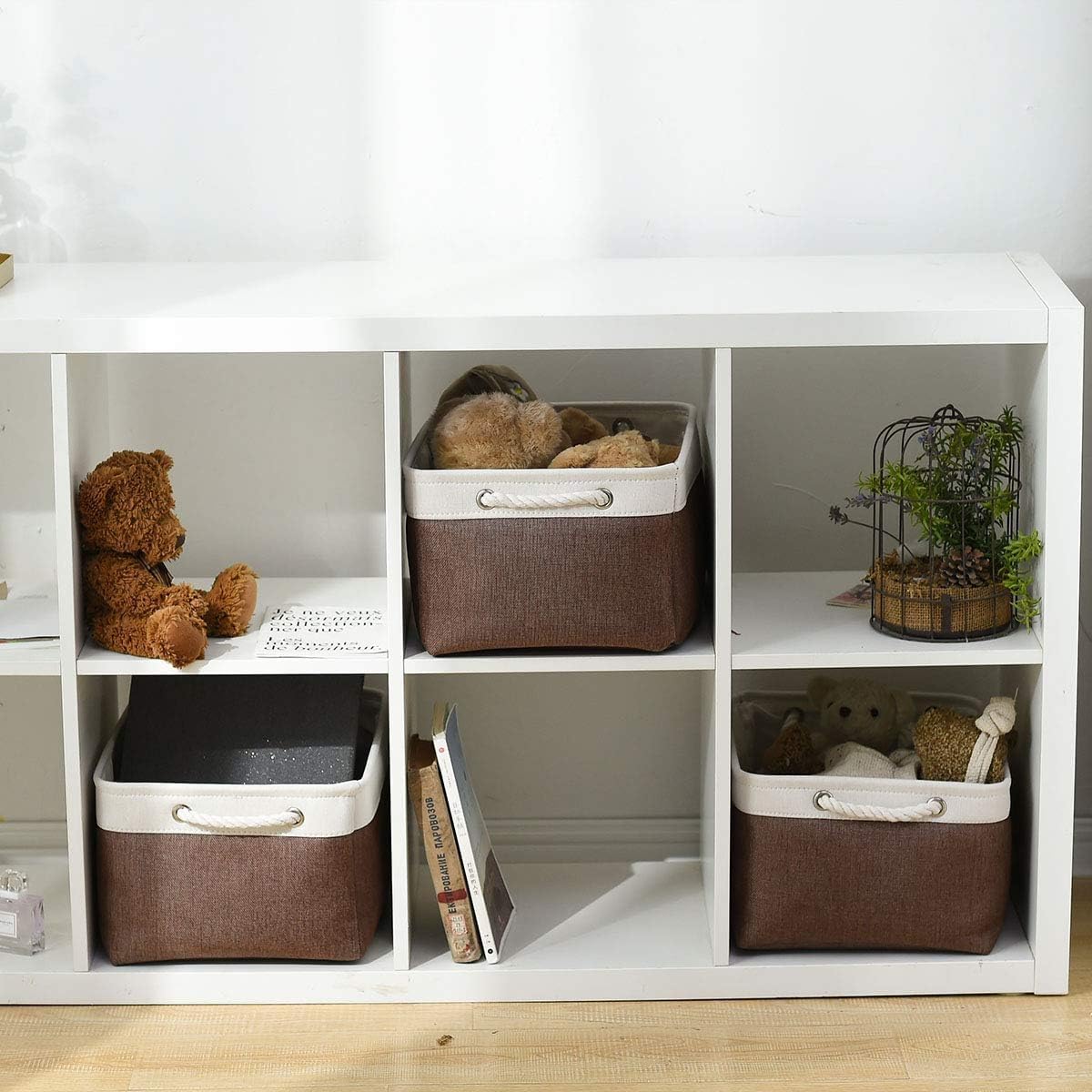 Fabric Storage Bins 12x8x5 inch [6-Pack] with Rope Handles - Decorative Baskets for Organizing