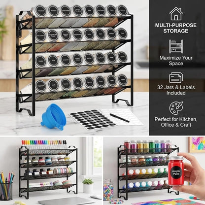 Simple Trending 4 Tier Spice Rack Organizer,Stackable Kitchen Counter Shelves,for Cabinet,Countertop,Pantry, Door or Wall Mount, Metal Mesh,Jars not Included, Black