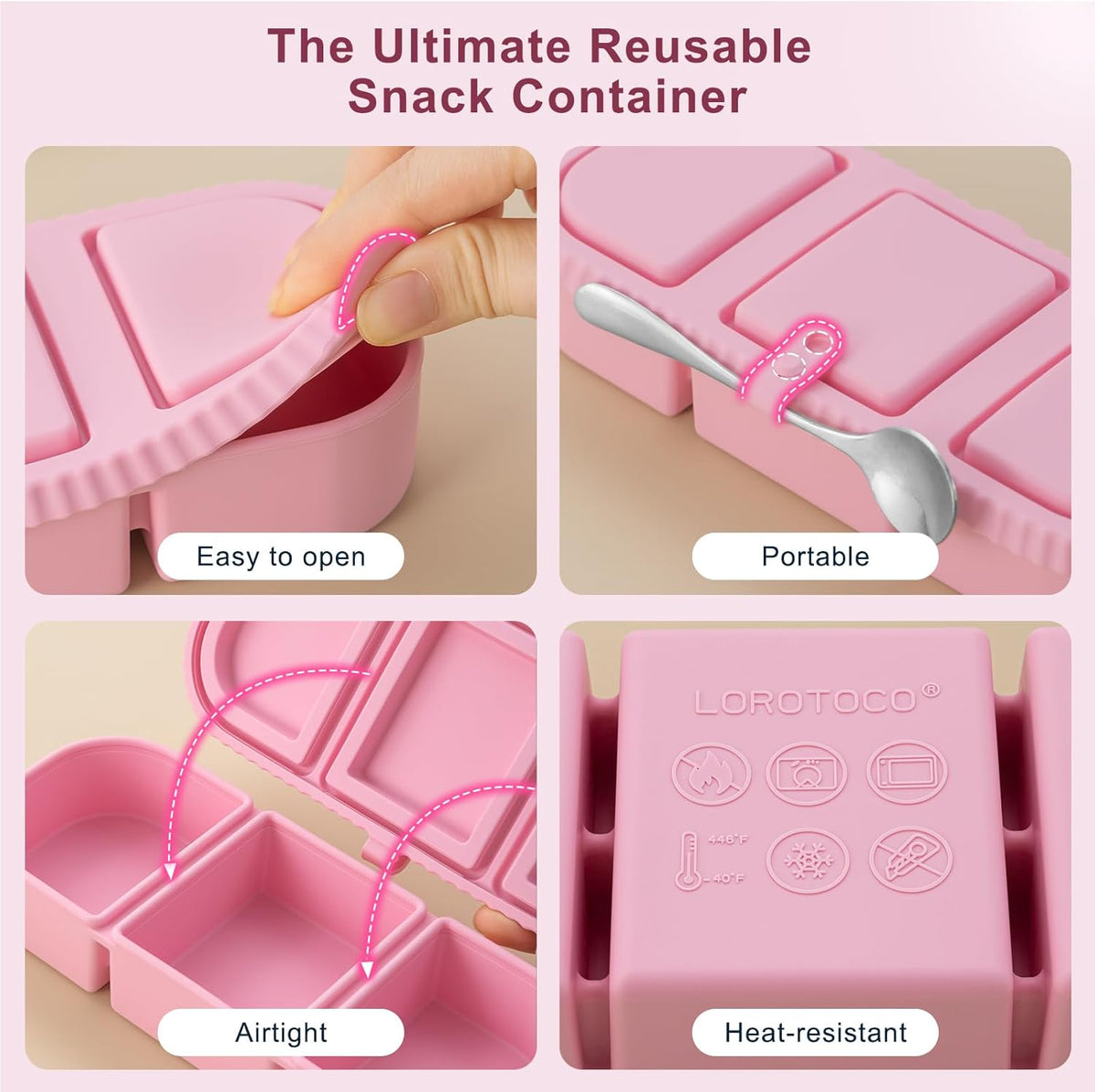 Silicone Reusable Snack Containers with Lids - 8 oz Double Compartment Snackle Box for Kids & Adults, BPA-Free & Leakproof, Small for Dressing, Snacks, School, Office, Picnic