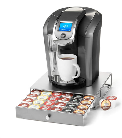 Nifty Coffee Pod Drawer – Compatible with K-Cups, 36 Pod Pack Holder, Non-Rolling, Compact Under Coffee Pot Storage Sliding Drawer, Home Kitchen Counter Organizer, Black