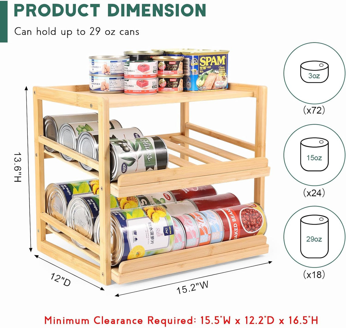Yumkfoi Can Organizer for Pantry, 3 Tiers | Hold up to 72 3oz Cat Can, Rolling Can Storage, Soda Dispenser, For Cabinet