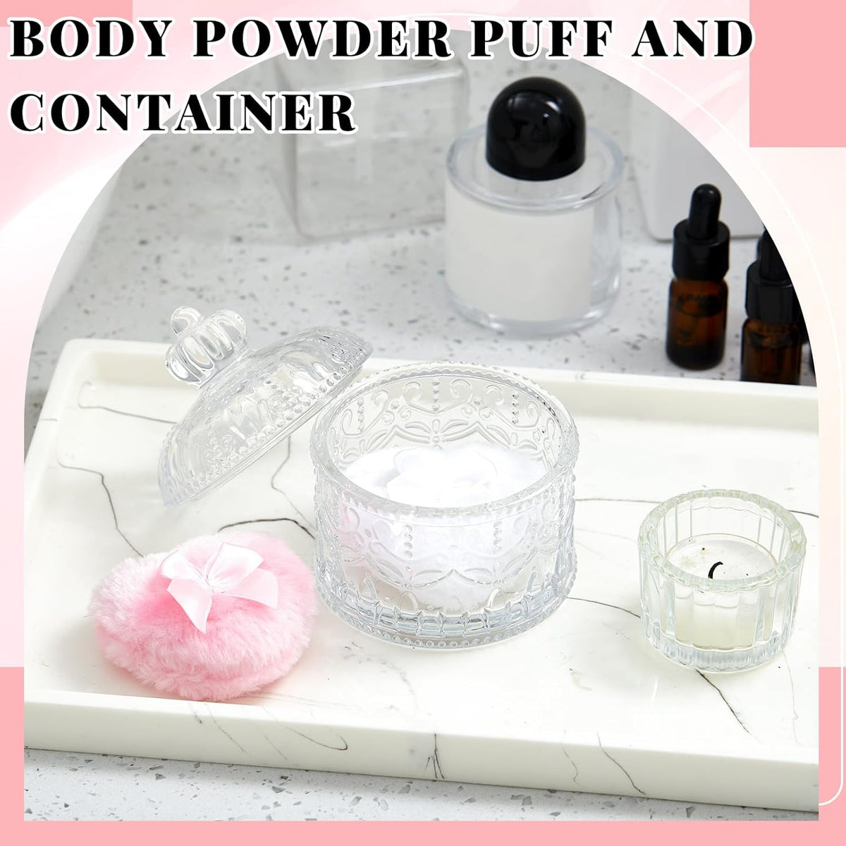 Tioncy 3 Pcs Large Body Powder Puff and Container Valentine's Day gift Powder Container with Puff Crystal Case Soft Washable Reusable Velour Face Body Glitter Wet Dry Makeup (Classic,Clear)