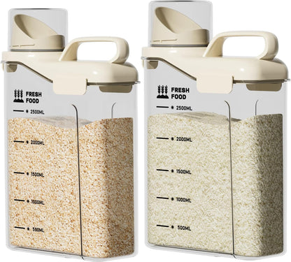 Rice Containers 5.5lbs and Cereal Storage Dispenser-Airtight Food Storage Organizers BPA free Plastic Kitchen Storage Containers food-grade PET material Suitable for rice, cereal, flour,etc(White)