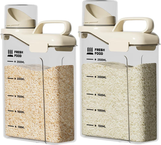Rice Containers 5.5lbs and Cereal Storage Dispenser-Airtight Food Storage Organizers BPA free Plastic Kitchen Storage Containers food-grade PET material Suitable for rice, cereal, flour,etc(White)