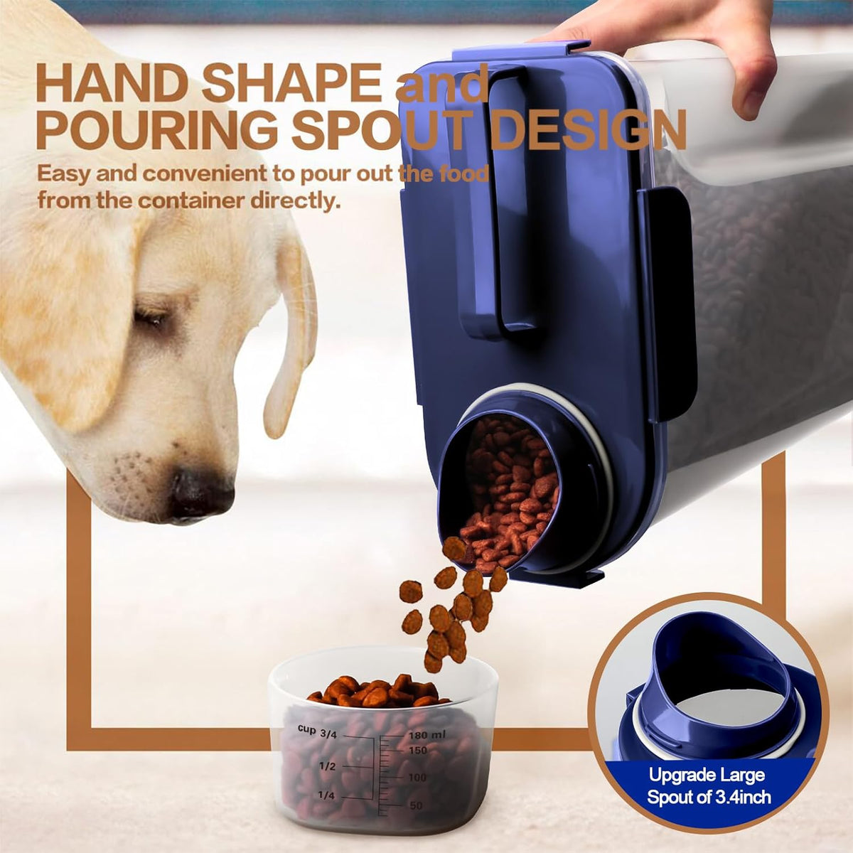 TIOVERY Upgraded Dog Food Storage Container Small, Cat Food Container Airtight, Pet Food Container Dispenser with Pour Spout, Measuring Cup and 4 Seal Buckles for Dogs, Cats, Birds (Grey)