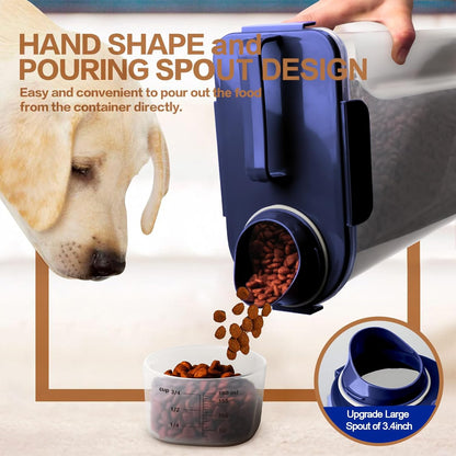 TIOVERY Upgraded Dog Food Storage Container Small, Cat Food Container Airtight, Pet Food Container Dispenser with Pour Spout, Measuring Cup and 4 Seal Buckles for Dogs, Cats, Birds (Grey)