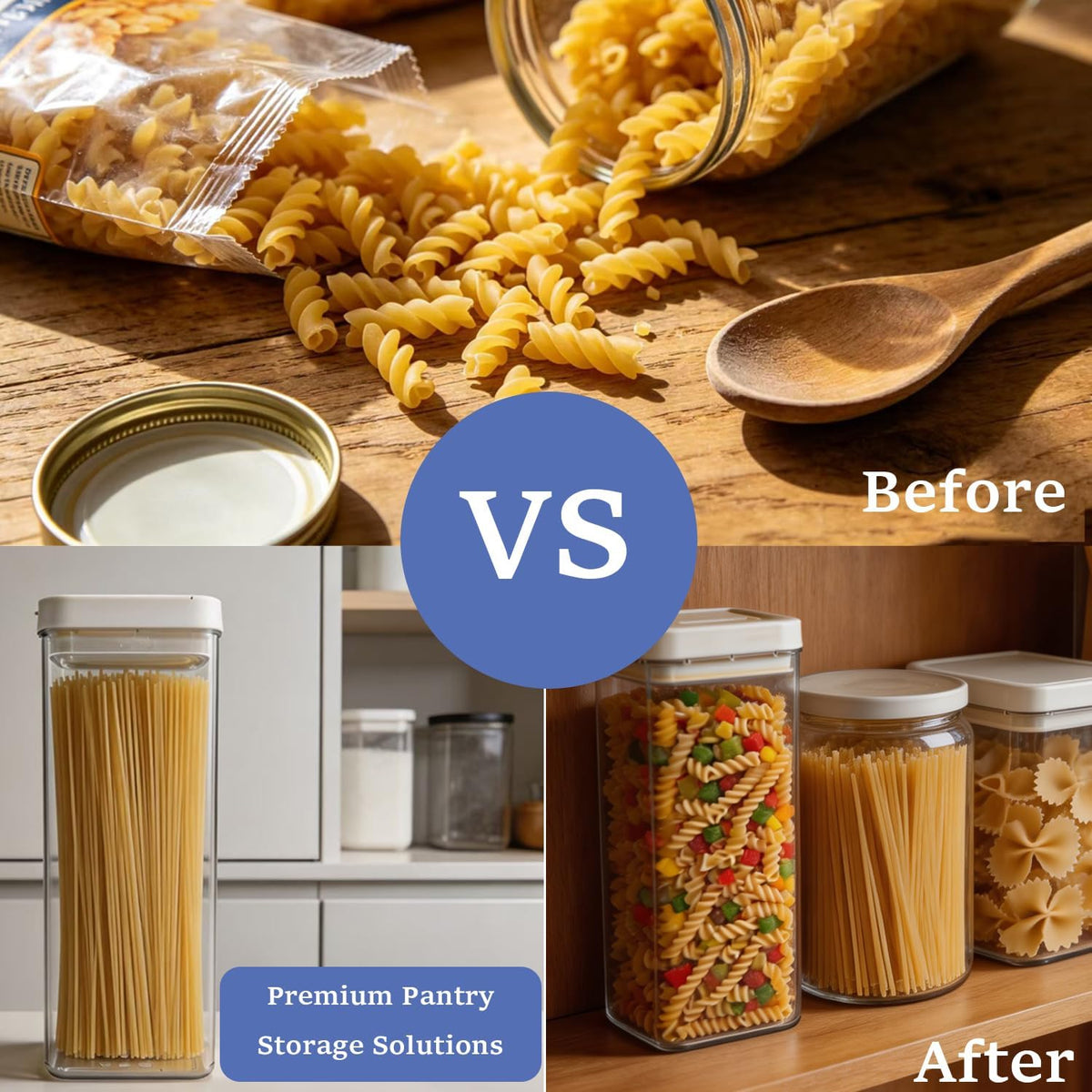 GIEHOUGRIO 2 Pack Clear Pasta Containers, 1.8L Airtight Food Storage Containers with Lids, Kitchen Storage Containers for Spaghetti, Flour, Sugar, Noodles (4.57" x 2.99" x 11.81")