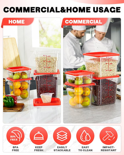 4QT NSF Food Storage Containers: 8 PCS [Food Grade][Hot&Cold Resistant] Commercial Clear Food Storage Containers with Lids for Restaurant Kitchen Proof Dough, Measuring Spoons Included(BPA FREE) - Colors A