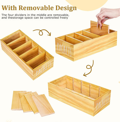 Seasoning Packet Organizer, Spice Packet Storage Organizer with 5 Compartments, Wooden Food Packet Organizer, Caddy Storage for Kitchen Pantry Cabinet, Modern Kitchen Organization Bins(Black)