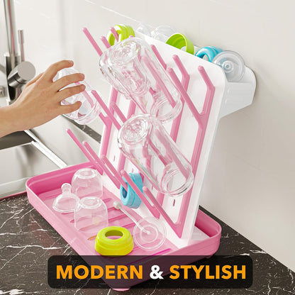 SpaceAid Baby Bottle Drying Rack with 20 Hooks, Space Saving Kitchen Bottles Rack Dryer, Vertical Baby Bottle Holder Organizer for Countertop Storage Accessories (White and Gray)