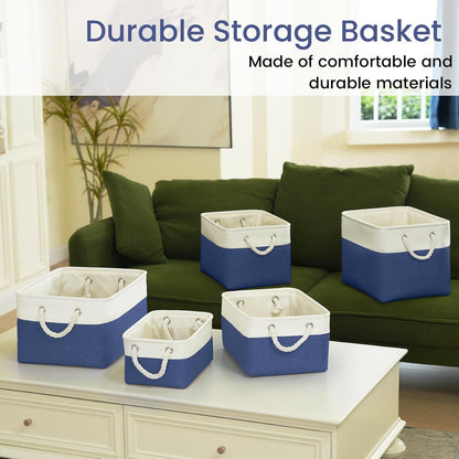 Large Storage Baskets- 15.7x11.8x8.26 inch Storage Bins for Shelves and Closet Organizing, Foldable Fabric Bin for Home Organization Clothes and Laundry (3-Pack, White&Khaki)