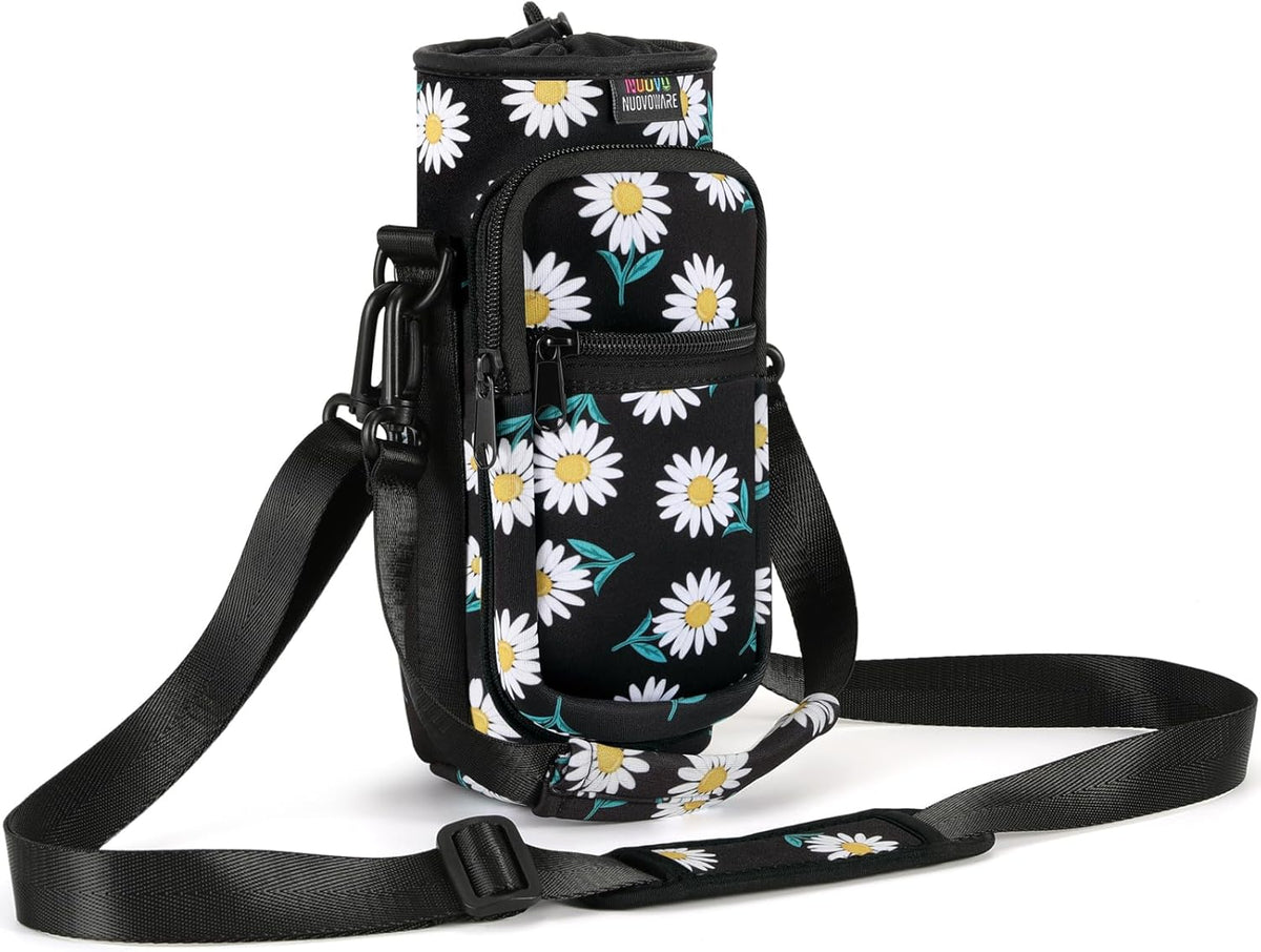Nuovoware Water Bottle Carrier Bag,25oz/40oz/64oz Bottle Pouch Holder,Adjustable Shoulder Hand Strap 2 Pocket Sling Neoprene Sleeve Sports Accessories for Hiking Travelling Camping