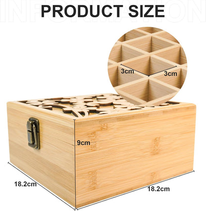 Pure Vie Essential Oil Bamboo Storage Box Travel Display Presentation, Holds 26 Bottles for 5, 10, 15ml - Aromatherapy Organizer Nail Polish Fragrance Container - Keep Your Oils Safe & Space Saver