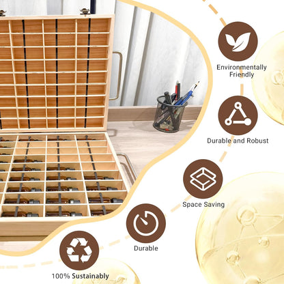 Pure Vie Essential Oil Bamboo Storage Box Travel Display Presentation, Holds 26 Bottles for 5, 10, 15ml - Aromatherapy Organizer Nail Polish Fragrance Container - Keep Your Oils Safe & Space Saver